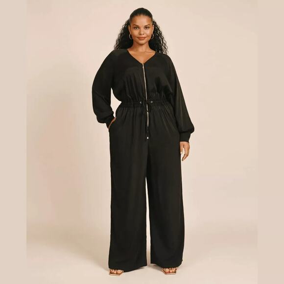 11 Honoré NWOT Front Zip Wren Wide Leg Jumpsuit Black Size 16 - Picture 1 of 8